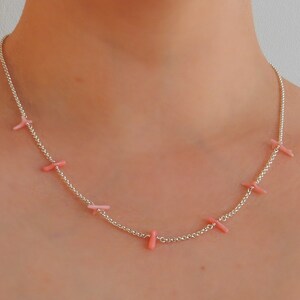 Long pink coral branch necklace sterling silver rolo chain ajustable necklace image 7