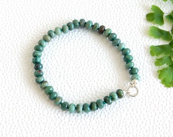 Green Jasper bracelet with sterling silver clasp | Genuine Gemstone Quartz