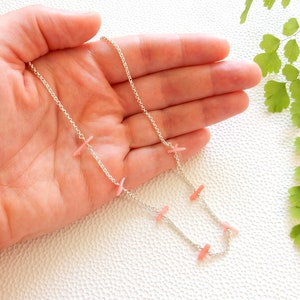 Long pink coral branch necklace sterling silver rolo chain ajustable necklace image 4