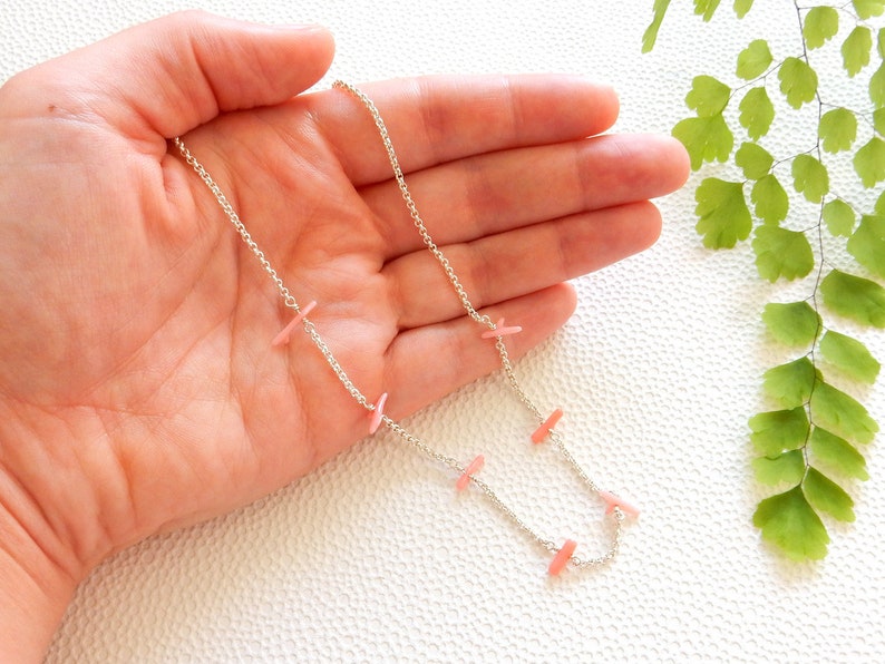 Long pink coral branch necklace sterling silver rolo chain ajustable necklace image 4