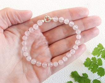 Rose quartz (6mm) bracelet with 925 sterling silver clasp