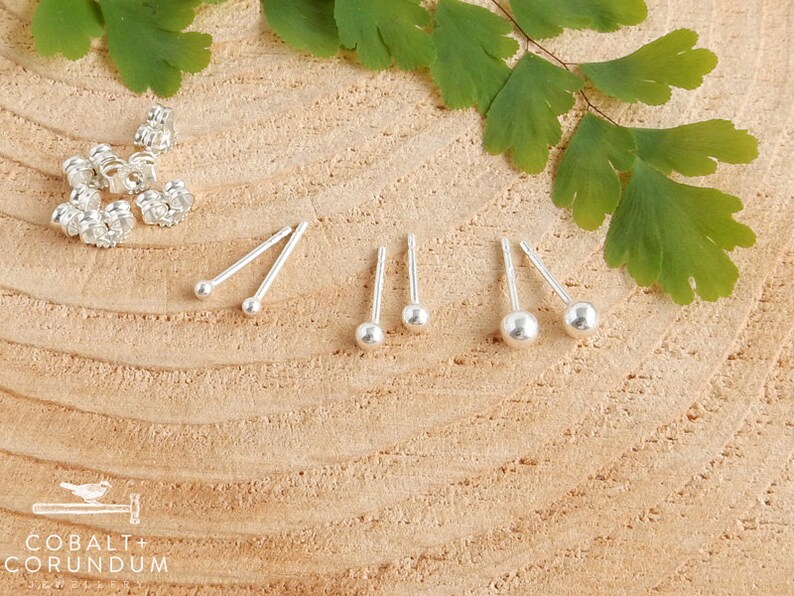 Tiny sterling silver ball stud 2mm sterling silver small post earrings image 8