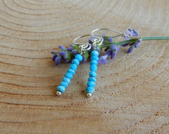 Short dangling turquoise bead earrings | sterling silver blue gemstone