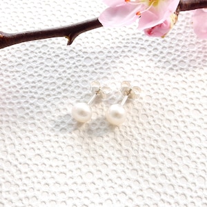 White freshwater pearl stud earrings | natural colour pearl
