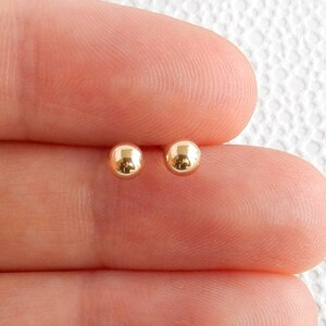 14K yellow gold ball stud 4mm simple small post earrings image 2