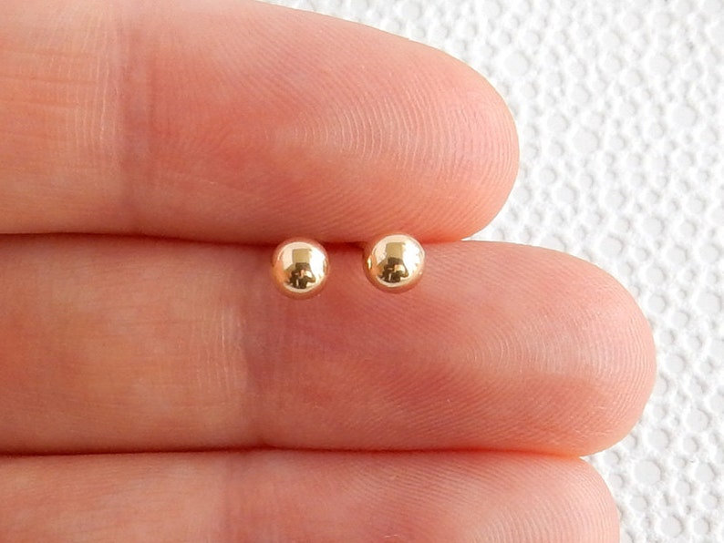 14K yellow gold ball stud 4mm simple small post earrings image 2