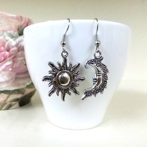 Sun and Moon Earrings - Mismatched - Celestial - Silver Earrings - Sun - Crescent Moon - Boho Earrings - Gift for Her - Ladies Jewellery