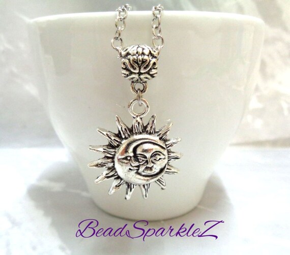 Sun and Moon Necklace Silver Celestial Ladies Gift Crescent Moon