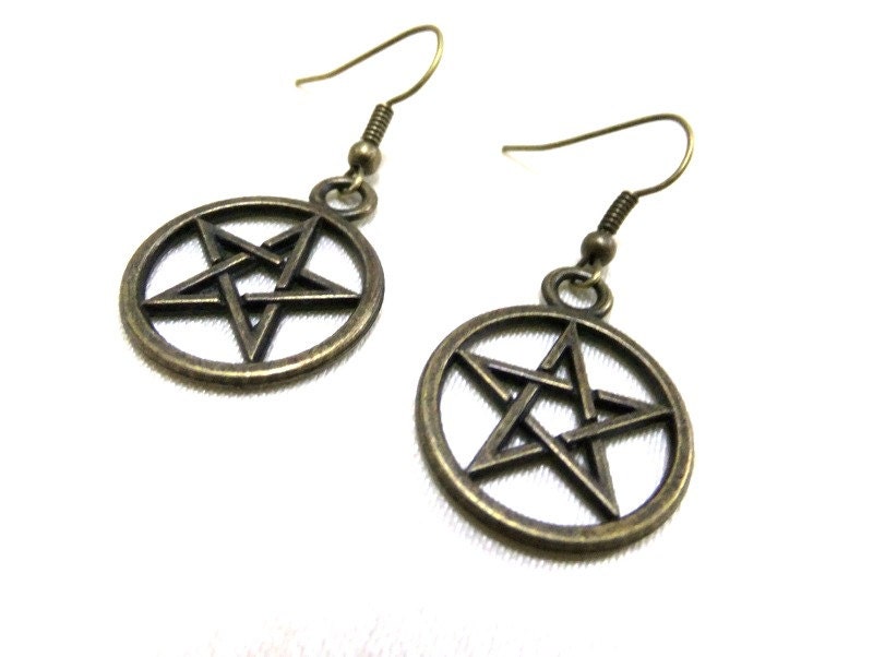 Silver Pentagram Earrings Spirit Earth Air Fire Water Five Elements Pentacle,wiccan Earrings Wicca Protection Earrings Boho 