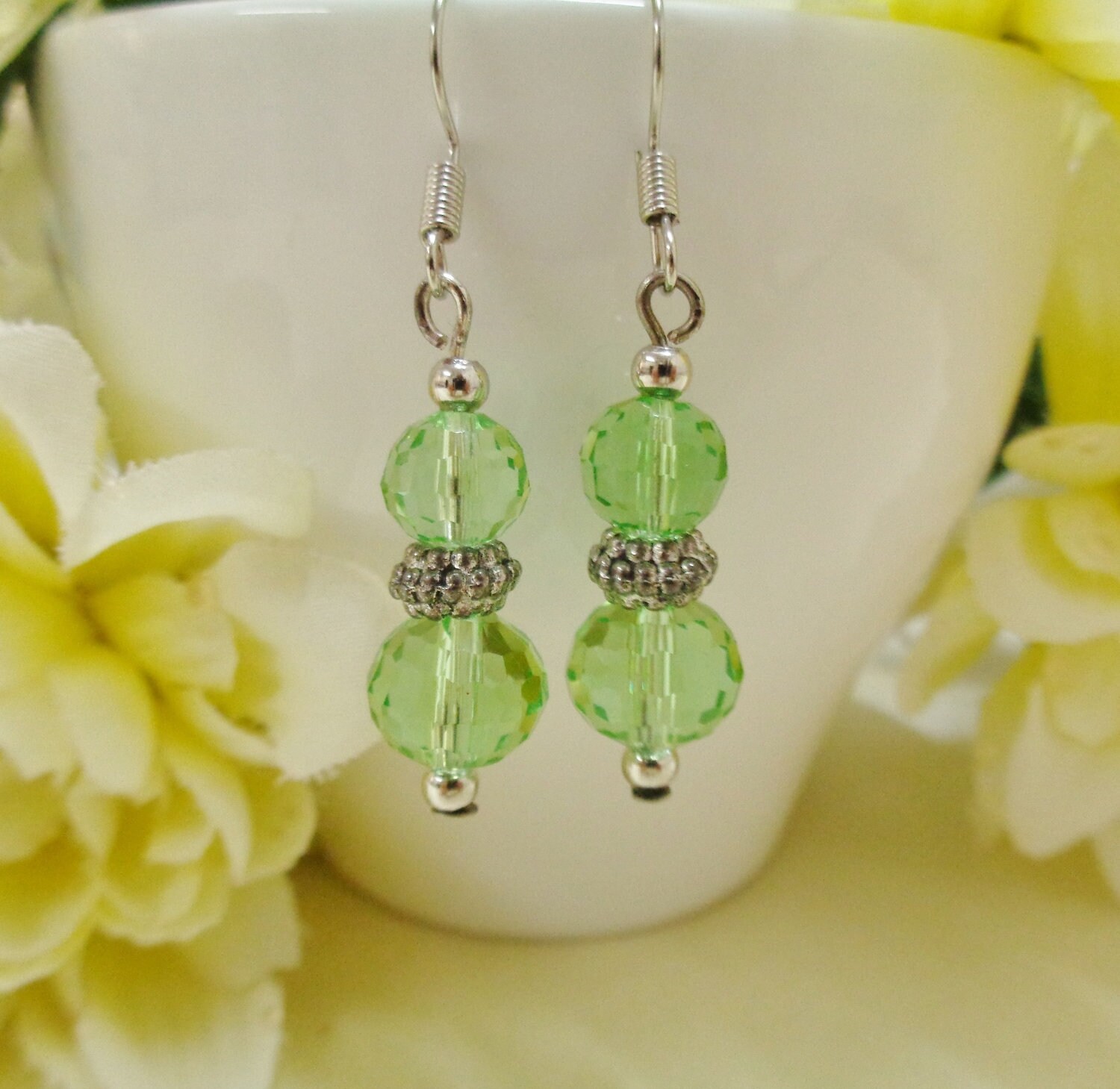 Green and silver earrings Clearance