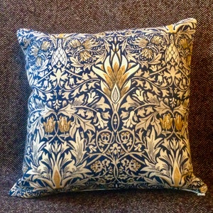 William Morris Fabric Cushion Cover - 'Snakeshead' Indigo and Hemp