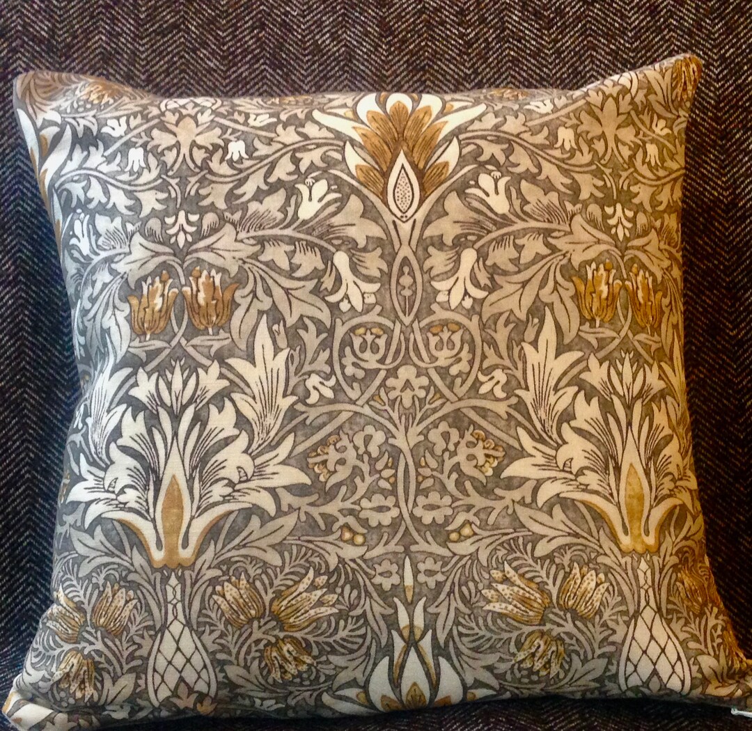 William Morris Fabric Cushion Cover 'snakeshead' Pewter and Gold Etsy