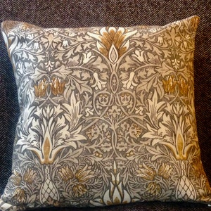 William Morris Fabric Cushion Cover - 'Snakeshead' Pewter and Gold