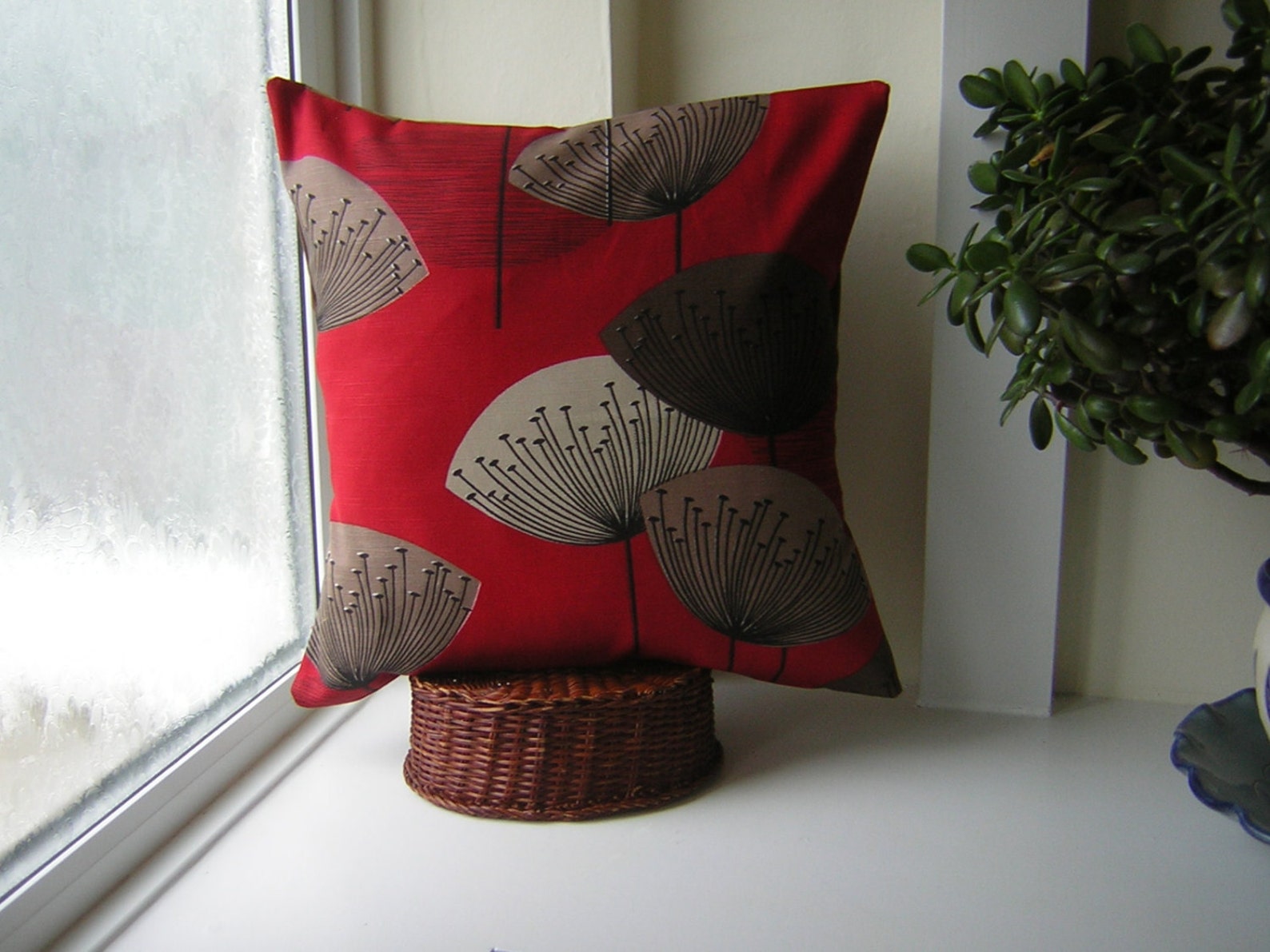 Retro Sandersons 'dandelion Clocks' Cushion Cover Red Etsy