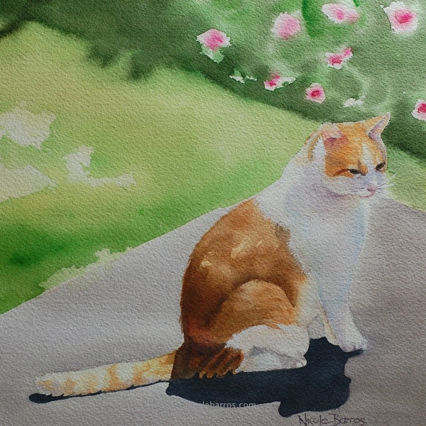 Cat Painting, Original Watercolour Painting, Home decor, 8"x8"
