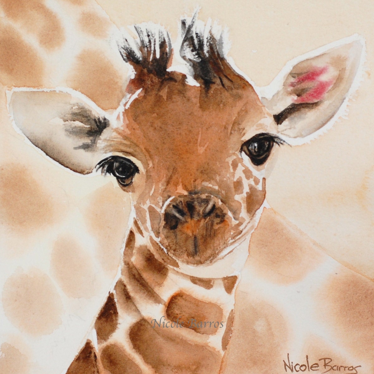 Жирафенок малыш акварель
