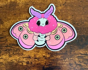 Kawaii Moth: Waterproof vinyl sticker, cute sticker, moth, animal sticker