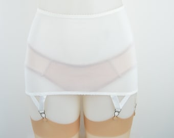 White Roll On Girdle, Open Bottom, Vintage Style with Suspender straps. Lingerie by Pip & Pantalaimon. Plus size Sizes 8-22