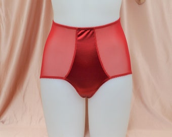 Culotte culotte taille haute, Panties, en Satin Rouge . gaine-culotte d'inspiration vintage et rétro lingerie grande taille