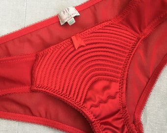 Spiral stitch classic cut knickers in Red Satin. Lingerie panties Plus size Sizes 8-22