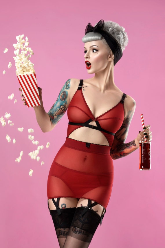 Corselette, Retro Style, Pin up Corselette and Knickers. Red