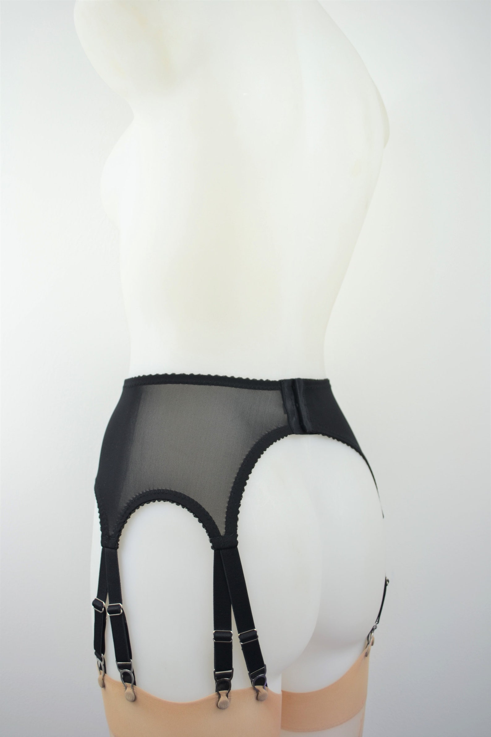 12 Strap Suspender Garter Belt Black Lace and Satin Shapewear Etsy