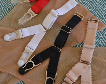 Steel Suspender straps Y-Straps/ Double Clips Premium Quality Set of 4, 6 or 8. Garter straps for stockings and lingerie.  15mm wide 5/8in