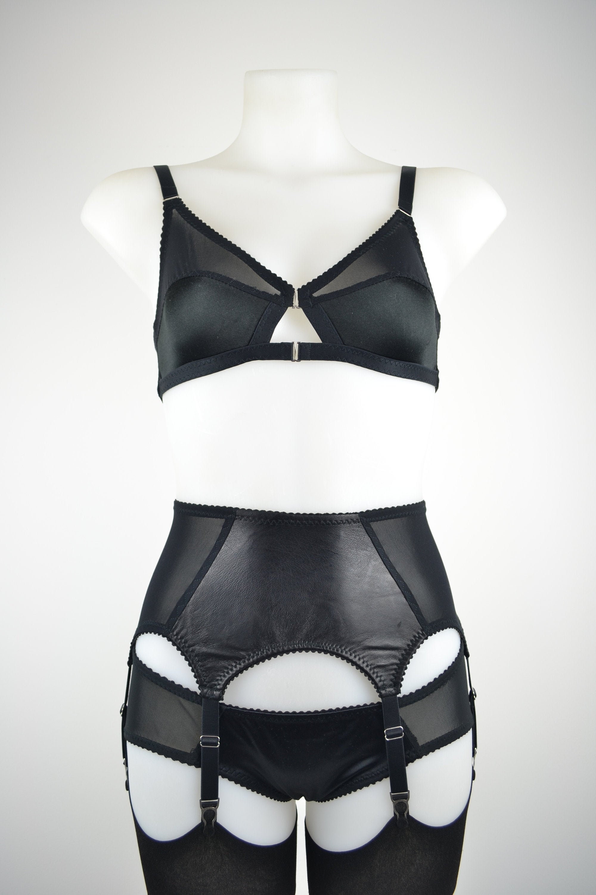 Genuine Leather Black Suspender Garter Belt Sheer 6 Strap Etsy