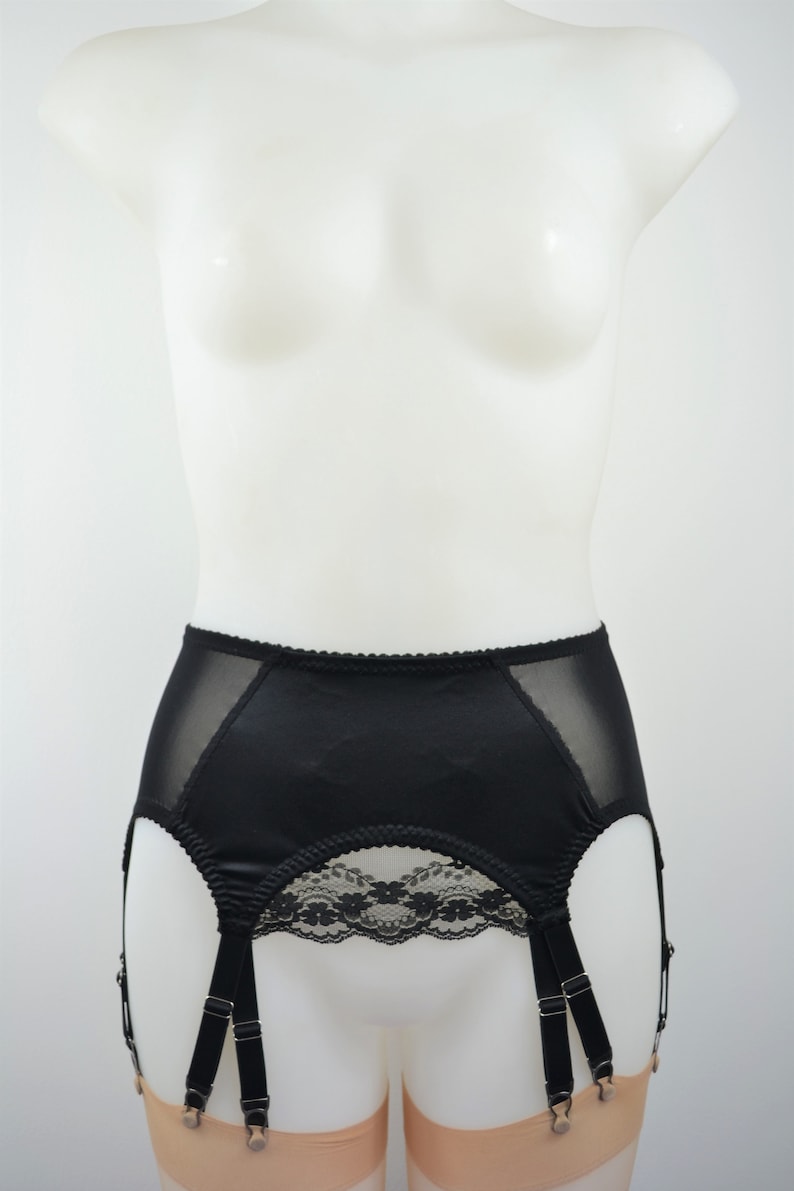 12 Strap Suspender Garter Belt Black Lace and Satin Shapewear Etsy