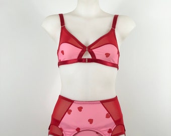 Pink and Red Heart 6 strap suspender belt