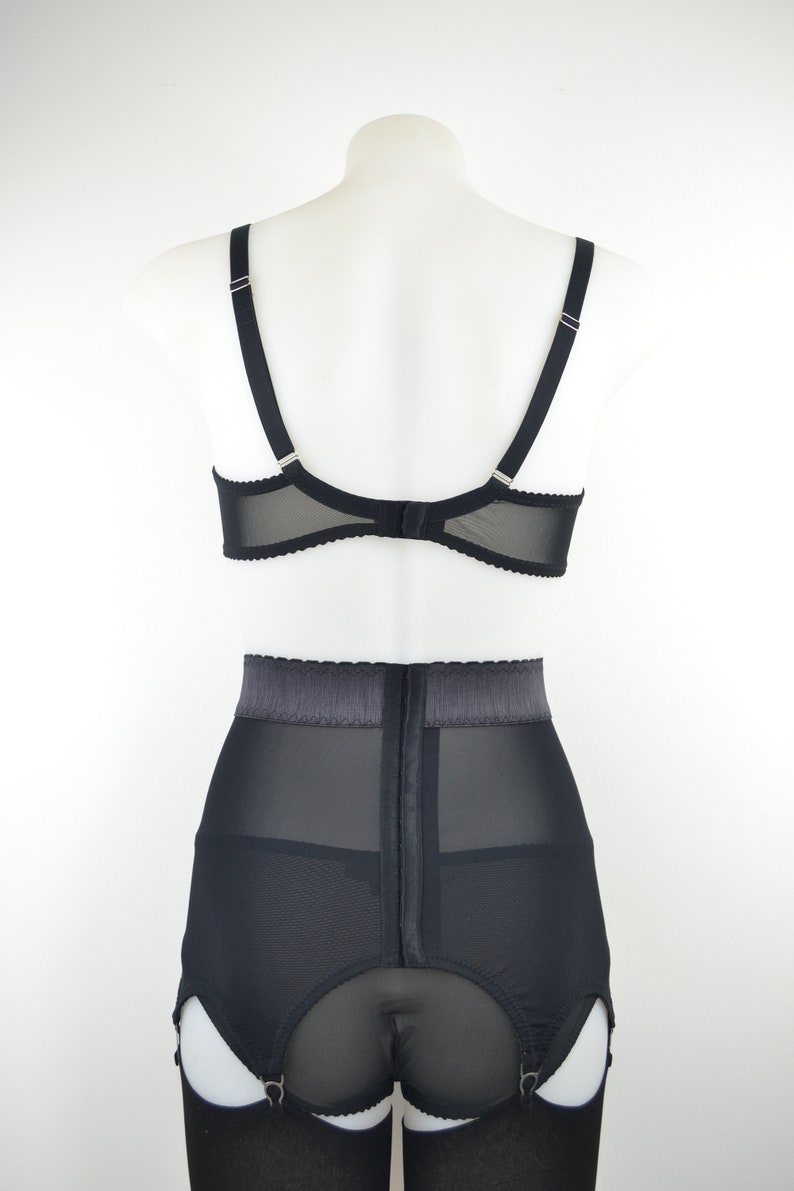 Girdlette Waist Cincher in Black Satin Vintage Style 6 strap Etsy