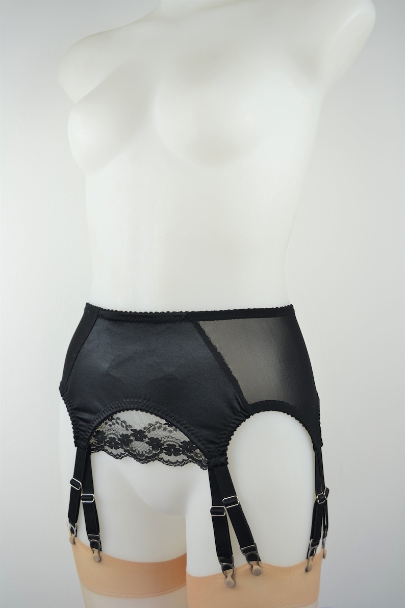 12 strap Suspender Garter Belt Black Lace and satin shapewear Etsy