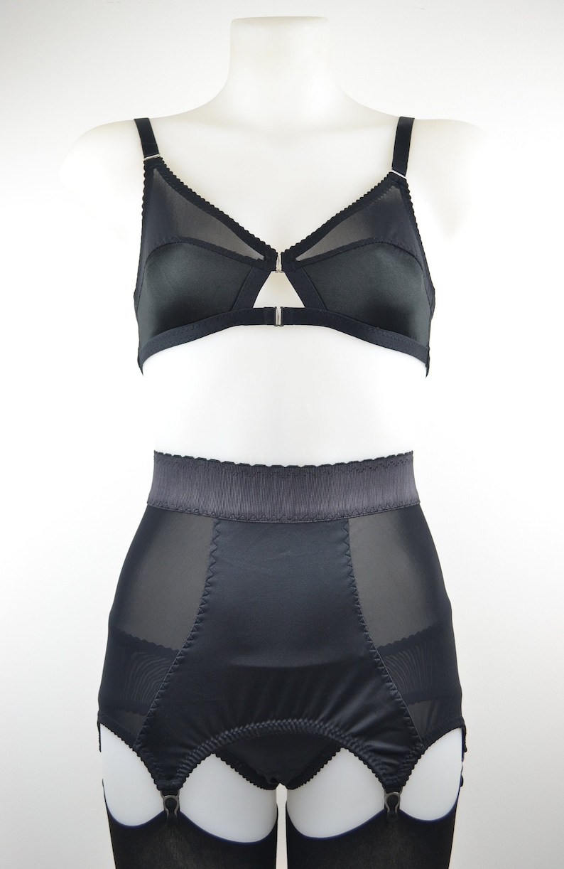 Girdlette Waist Cincher in Black Satin Vintage Style 6 Strap Etsy