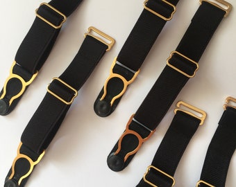 Black GOLD Suspender Garter Straps Clips Premium Quality for stockings and lingerie. 15mm wide 5/8in