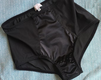 High waisted briefs knickers, Panties, in Black satin . Vintage and retro inspired pantie girdle plus size Lingerie