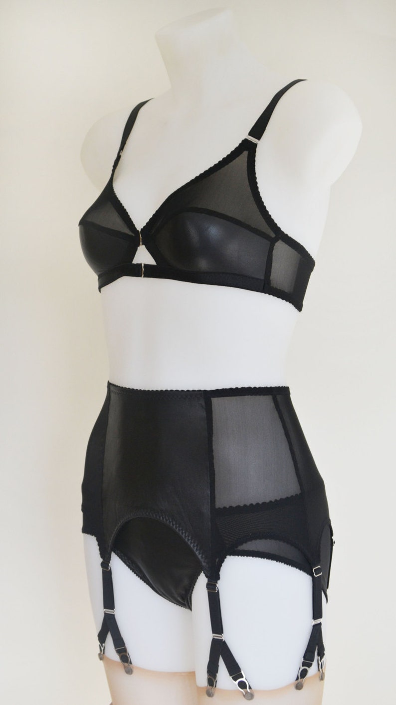 Leather Suspender Garter Belt 6 Ystrap Genuine Black Etsy