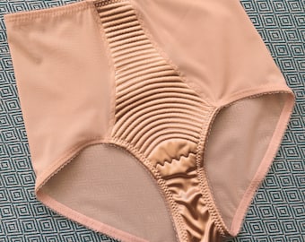 Spiral stitch high waisted knickers in Biscotti Satin. Lingerie panties Plus size Sizes 8-22