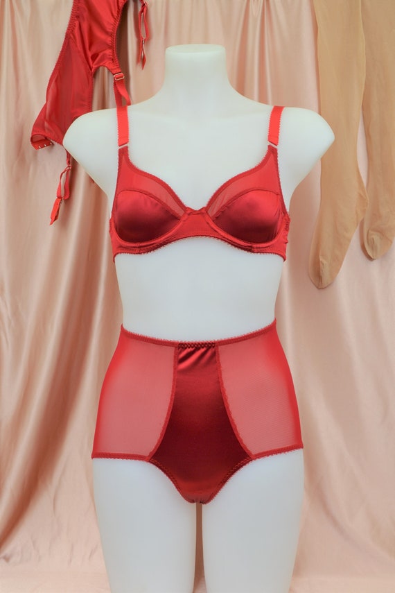 High Waisted Briefs Knickers, Panties, in Red Satin . Vintage and Retro  Inspired Pantie Girdle Plus Size Lingerie 
