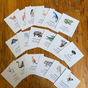 Core Value and Character Traits Cards Set of 18- Watercolor Inspired with Animals- Homeschool Learning Flashcard Printable-DIGITAL DOWNLOAD