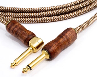 Guitar Cable Gift, Exotic Wood Tweed Guitar Cord - Handmade custom instrument cable gold nickel guitar cord audiophile high end guitar lead