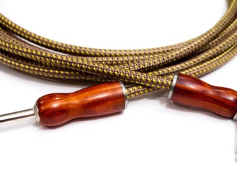 Guitar Cable, Cocobolo Wood Tweed Guitar Cord - Handmade instrument cable exotic wood and nickel instrument cord 15' - READY TO SHIP