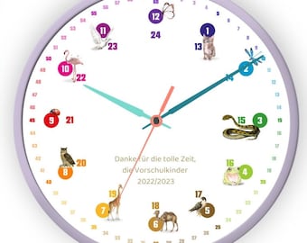 Customizable learning clock for children with 24 hour display as a rainbow clock Noiseless wall clock