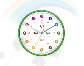 Rainbow Clock, noiseless clock, learning Clock, wall clock, Educational and noiseless, our Rainbow Clock makes learning time fun for kids