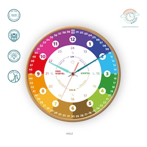 Customizable learning clock for children with 24 hour display as a rainbow clock Noiseless wall clock image 4