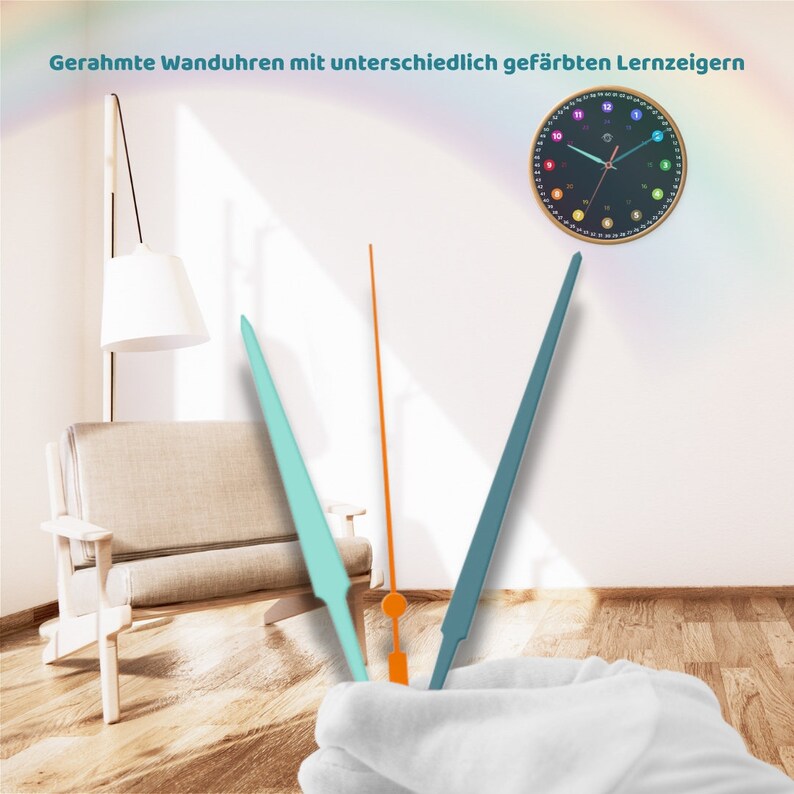 Customizable learning clock for children with 24 hour display as a rainbow clock Noiseless wall clock image 5