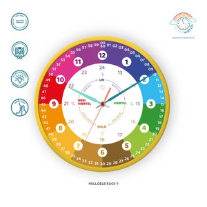 Customizable learning clock for children with 24 hour display as a rainbow clock Noiseless wall clock image 2