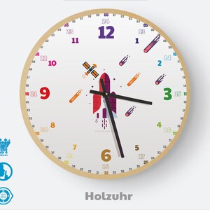 Kinder Wanduhr als Lernuhr gestaltet inkl. Begleitmaterial zum Uhr lernen, Uhr lesen lernen Waldorf Montessori Bild 3