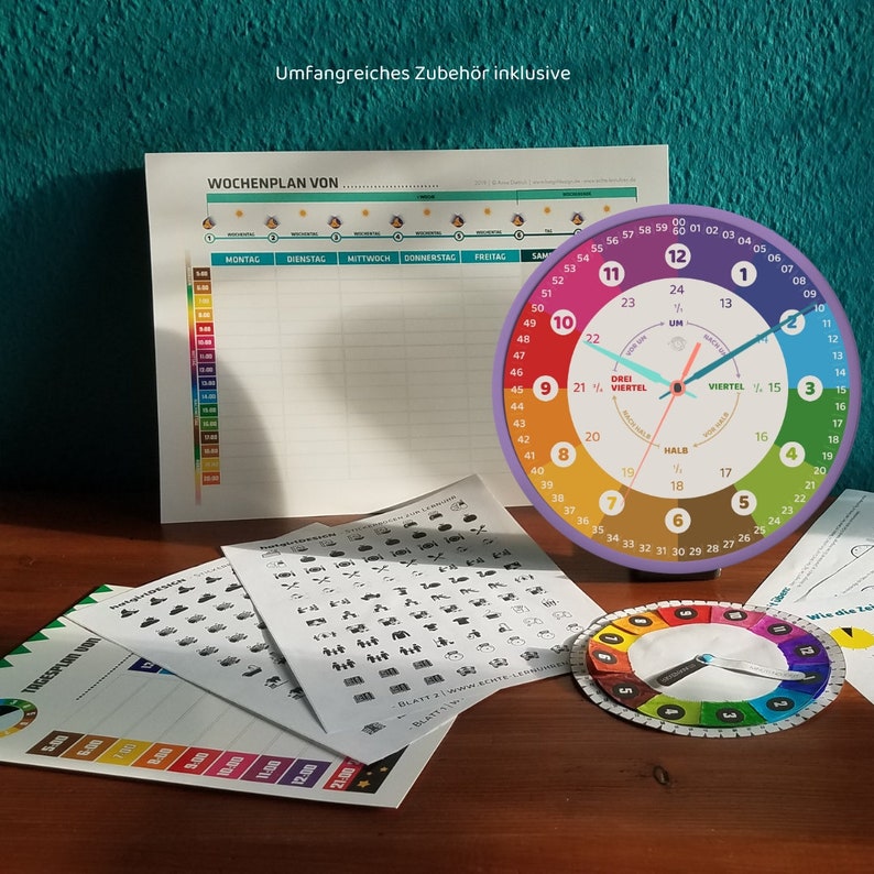 Customizable learning clock for children with 24 hour display as a rainbow clock Noiseless wall clock image 6