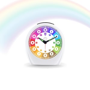 Regenbogen Wecker Lernuhrensystem + Download &quot;Zeit lernen&quot; EasyRead Ziffernblatt Schulstart  • Waldorf Montessori