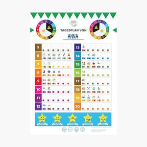 Daily calendar with bold colors | PDF download | Pictograms & routine stickers | rainbowatch© learning system – stress-free routines for kids